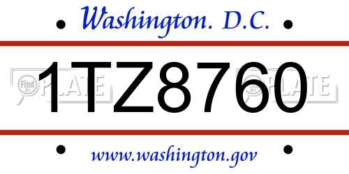 1TZ8760 District Of Columbia License Plate