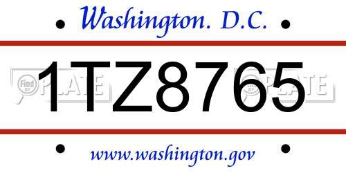 1TZ8765 District Of Columbia License Plate