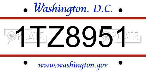 1TZ8951 District Of Columbia License Plate