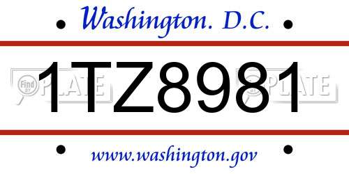 1TZ8981 District Of Columbia License Plate