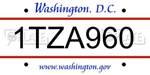 1TZA960 District Of Columbia License Plate