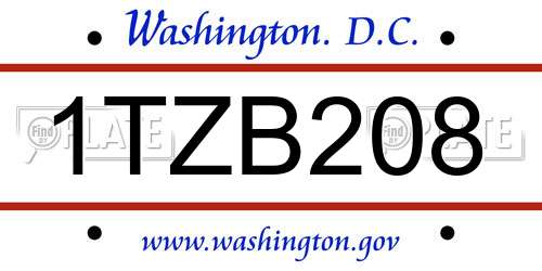 1TZB208 District Of Columbia License Plate