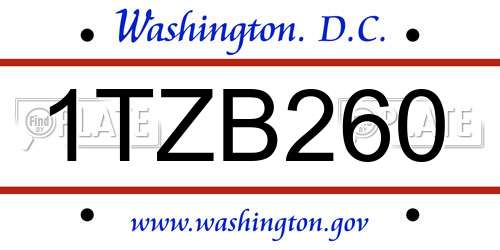 1TZB260 District Of Columbia License Plate