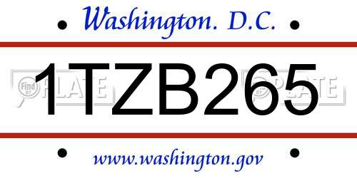 1TZB265 District Of Columbia License Plate