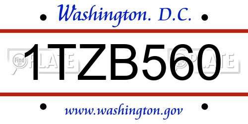 1TZB560 District Of Columbia License Plate