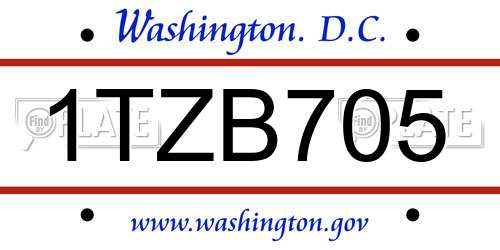 1TZB705 District Of Columbia License Plate