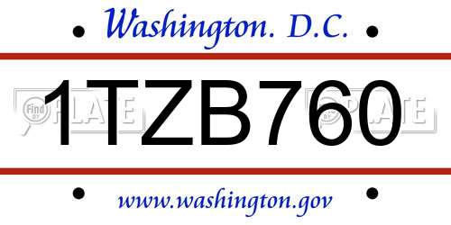 1TZB760 District Of Columbia License Plate