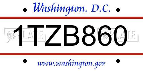 1TZB860 District Of Columbia License Plate