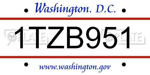 1TZB951 District Of Columbia License Plate