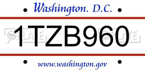 1TZB960 District Of Columbia License Plate