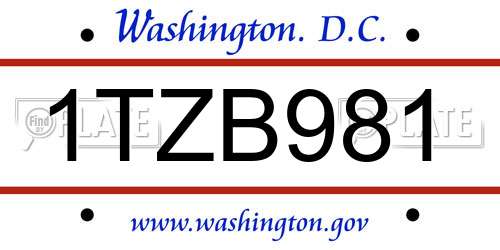 1TZB981 District Of Columbia License Plate