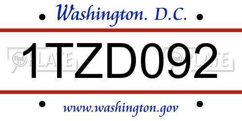 1TZD092 District Of Columbia License Plate
