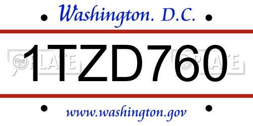 1TZD760 District Of Columbia License Plate