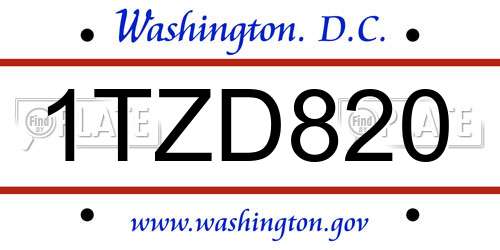 1TZD820 District Of Columbia License Plate