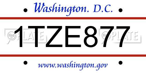 1TZE877 District Of Columbia License Plate
