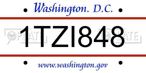 1TZI848 District Of Columbia License Plate