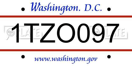 1TZO097 District Of Columbia License Plate