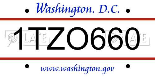 1TZO660 District Of Columbia License Plate