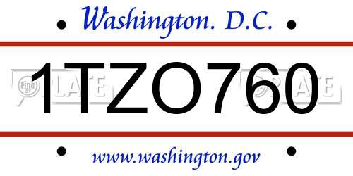 1TZO760 District Of Columbia License Plate