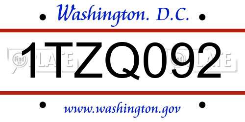 1TZQ092 District Of Columbia License Plate