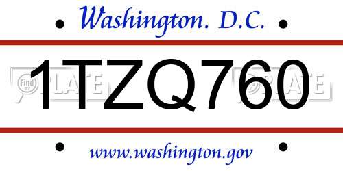 1TZQ760 District Of Columbia License Plate
