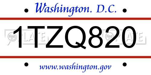 1TZQ820 District Of Columbia License Plate