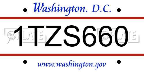 1TZS660 District Of Columbia License Plate