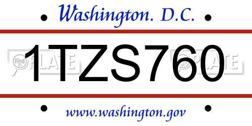 1TZS760 District Of Columbia License Plate