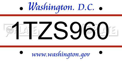 1TZS960 District Of Columbia License Plate