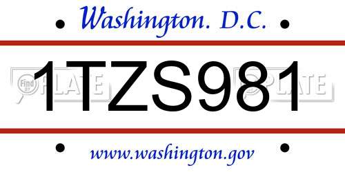 1TZS981 District Of Columbia License Plate