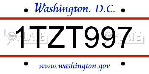 1TZT997 District Of Columbia License Plate