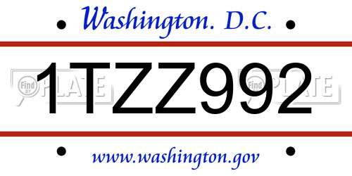 1TZZ992 District Of Columbia License Plate