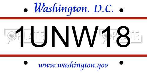 1UNW18 District Of Columbia License Plate