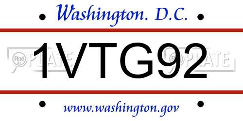 1VTG92 District Of Columbia License Plate