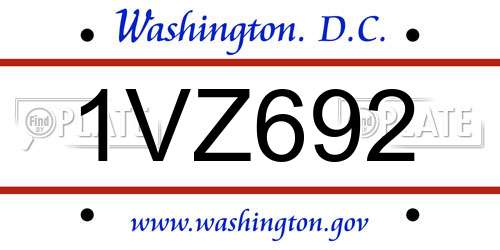 1VZ692 District Of Columbia License Plate