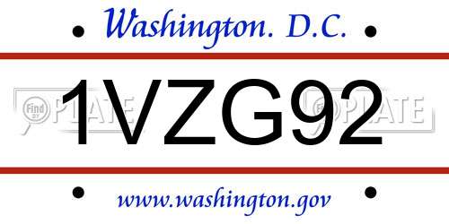1VZG92 District Of Columbia License Plate