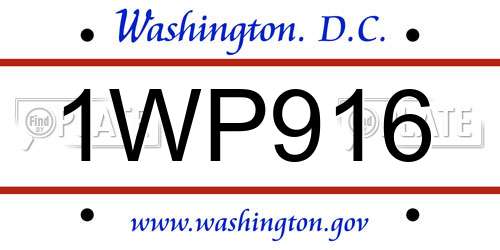 1WP916 District Of Columbia License Plate