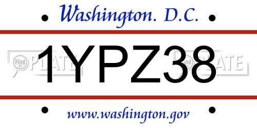 1YPZ38 District Of Columbia License Plate