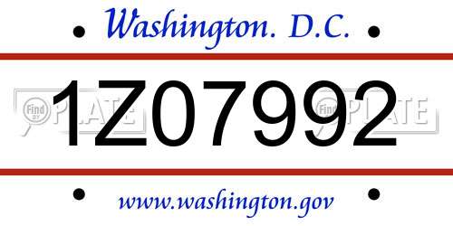 1Z07992 District Of Columbia License Plate