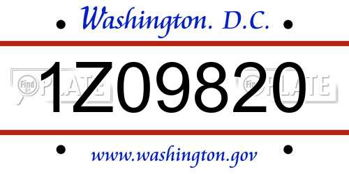 1Z09820 District Of Columbia License Plate