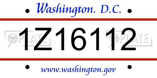 1Z16112 District Of Columbia License Plate