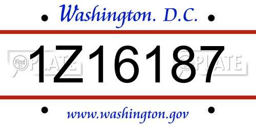 1Z16187 District Of Columbia License Plate