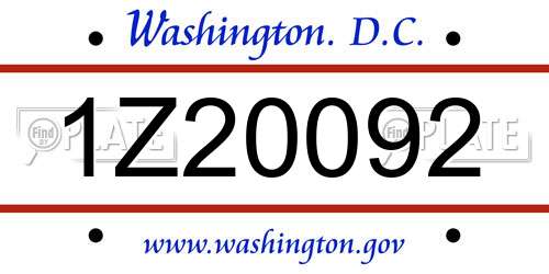 1Z20092 District Of Columbia License Plate