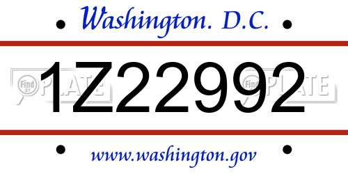 1Z22992 District Of Columbia License Plate