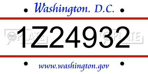1Z24932 District Of Columbia License Plate