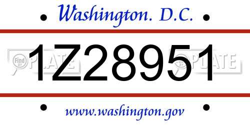 1Z28951 District Of Columbia License Plate