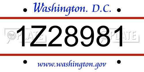 1Z28981 District Of Columbia License Plate