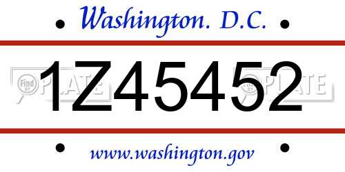 1Z45452 District Of Columbia License Plate