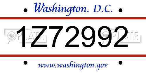 1Z72992 District Of Columbia License Plate