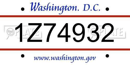 1Z74932 District Of Columbia License Plate